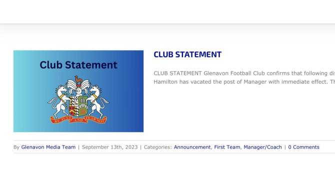 Hamilton leaves Glenavon